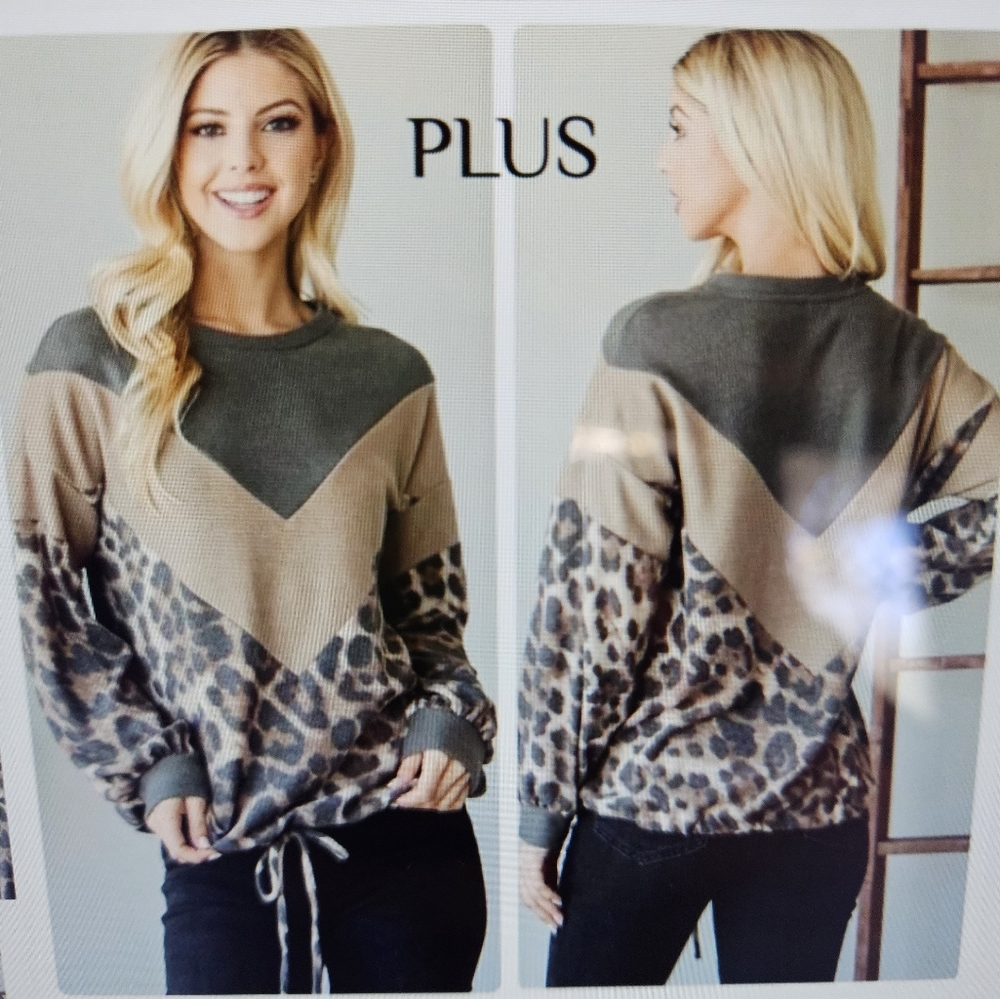A Girl Thing Long Sleeve Chevron Leopard Top - Olive Green and Brown